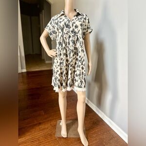 Umgee Animal Print Frayed Hem Dress